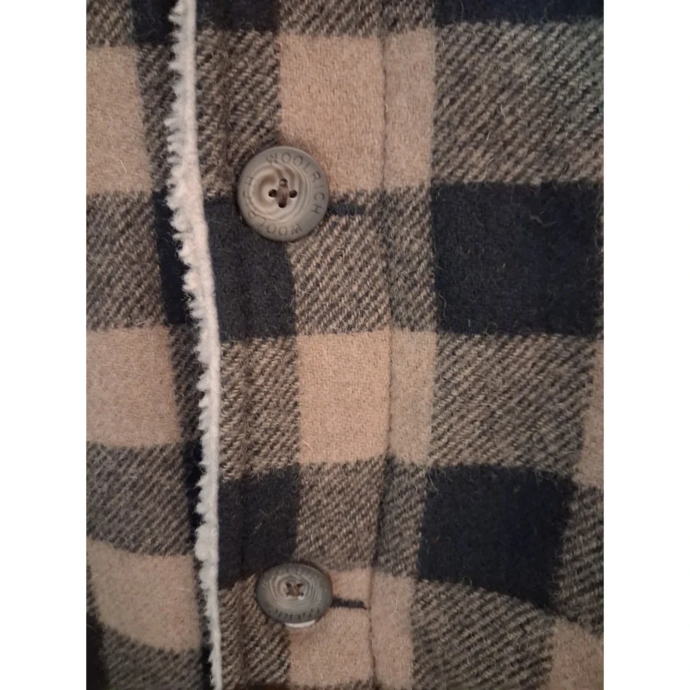 Vtg Woolrich Mens Plaid Wool Sherpa Lined Jacket Dark Wheat Black 16354 Medium